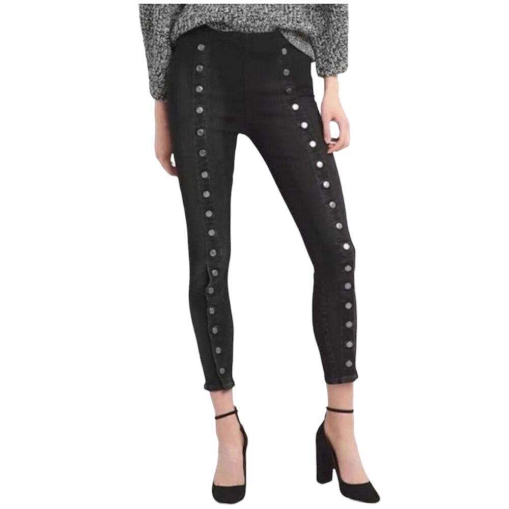 27T GAP True Skinny Super High Rise Snap Front Washed Black Stretch Jeans Tall